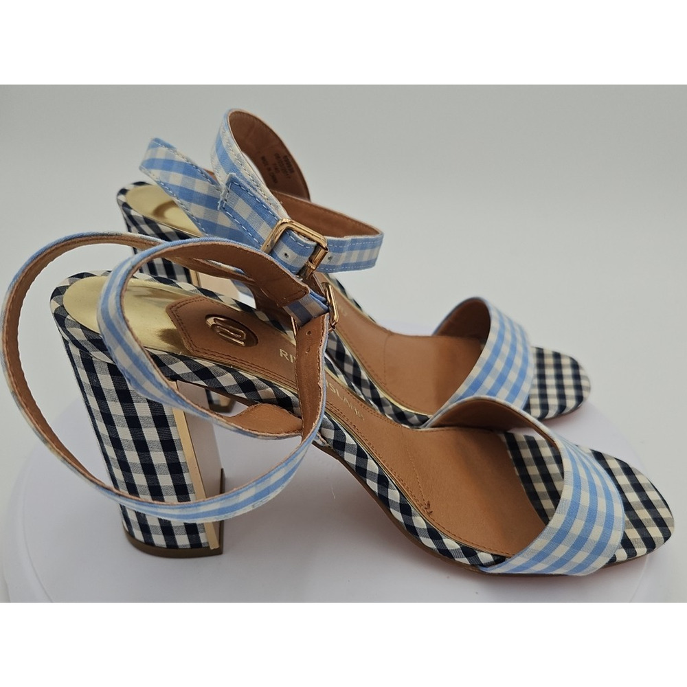 River Island Lt &‎ Dk Blue Gingham Strappy Sandal 4 inch Heels Womens Sz 7 *EUC* - Picture 10 of 16